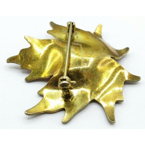 Hroar Prydz  Sterling Silver Orange Amber Enamel Maple Leaf  Brooch, N40 - Picture 7 of 10